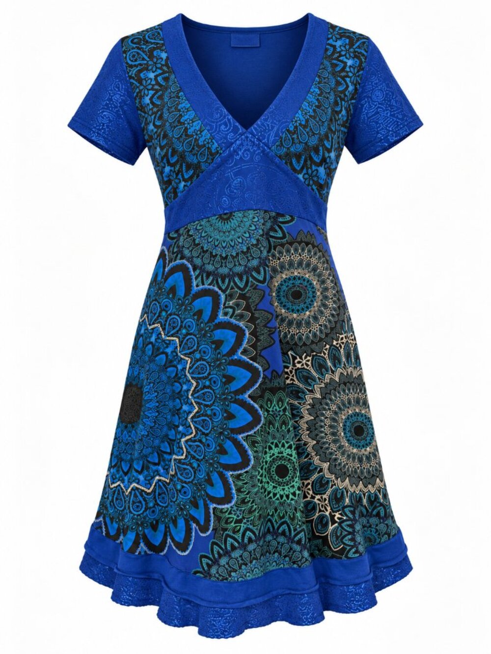 Desigual Boho Mandala Lace A-Line Dress Blue Large Celestial Festival